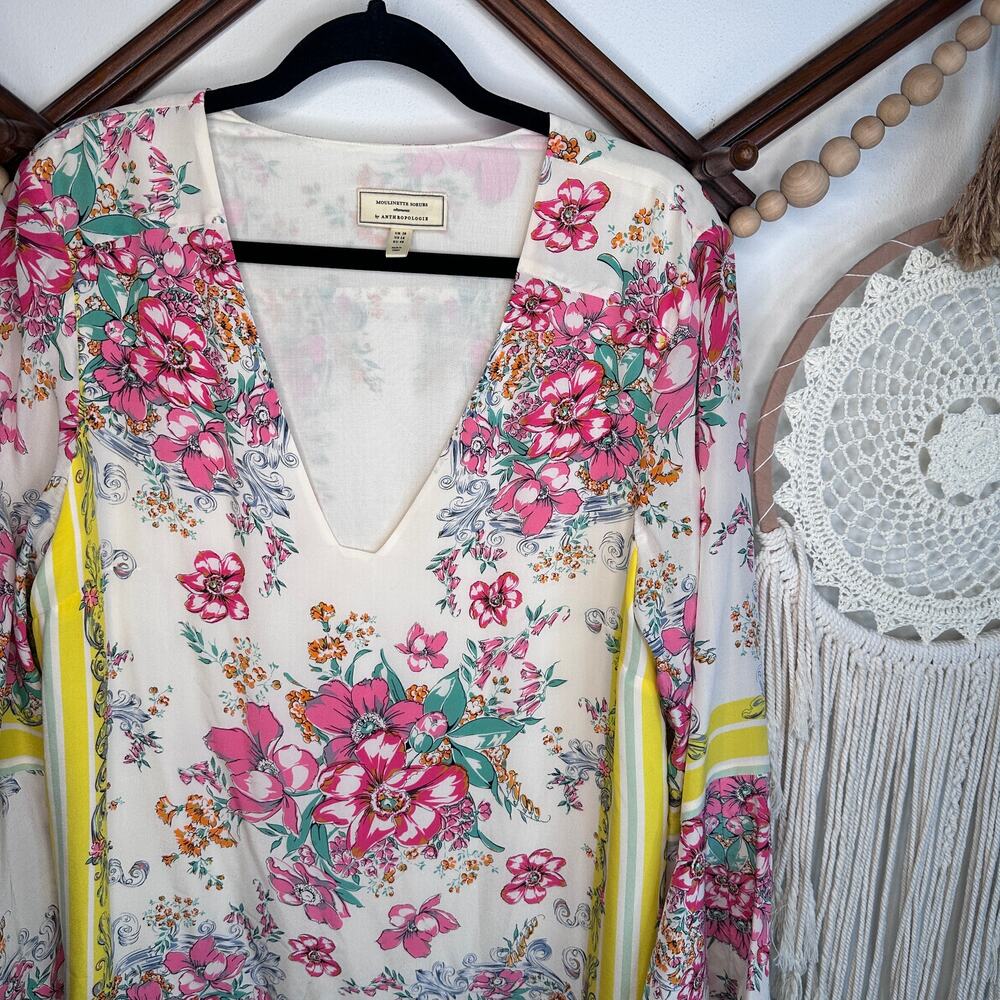 Anthropologie Moulinette Soeurs Alyn Silk Floral Bell Sleeve Tunic Dress